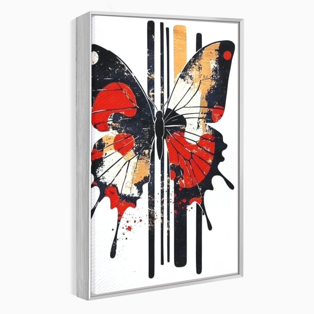 Tablou canvas cu tablou canvas cu fluture grafic, in rama de aluminiu argintiu